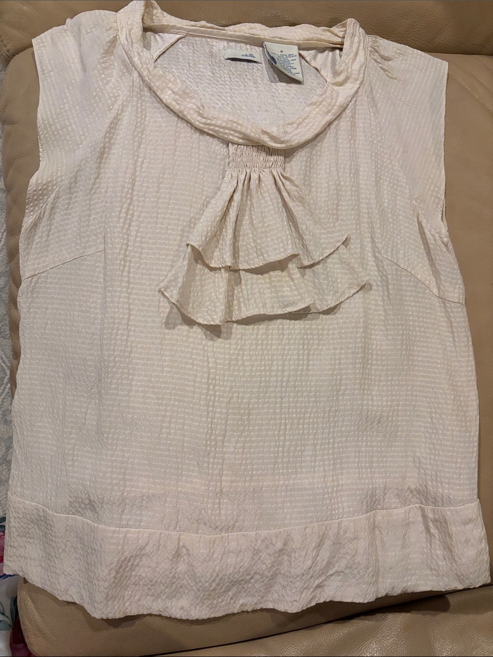 Odille Pale Cream Ruffled Neck Sleeveless Blouse